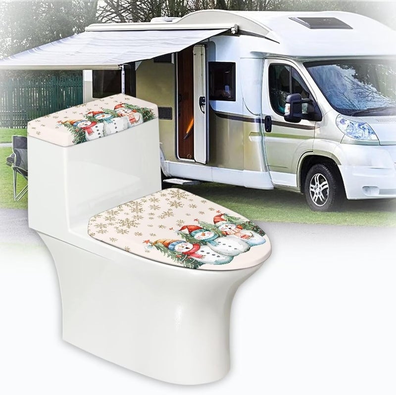 Kathyboom Snowman Snowflake Toilet Lid Cover Splash Stain Resistant Toilet Tank Lid Covers Protect Your Hand from Splash Fit Most Round Elongated Oval Toilet - Image 4